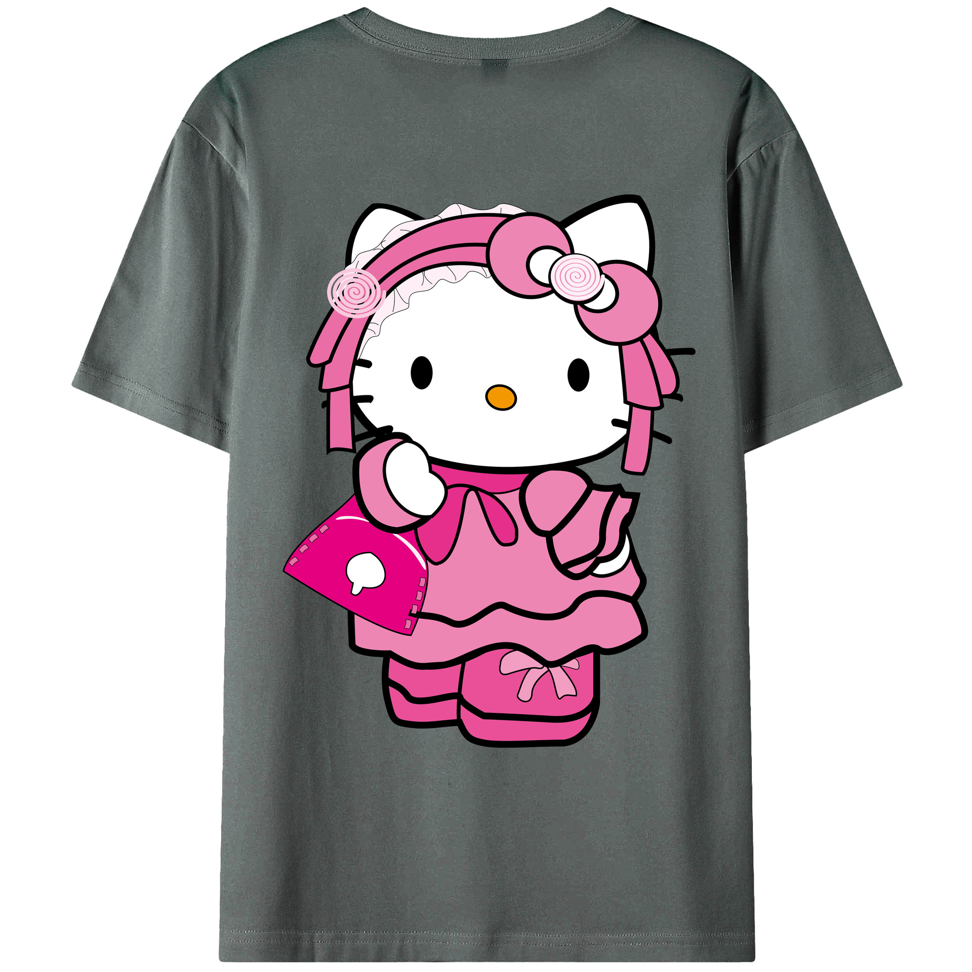 （画像用） Hello Kitty ハローキティ 綿100％ メンズ半袖Tシャツ（バックプリント） 通気性
